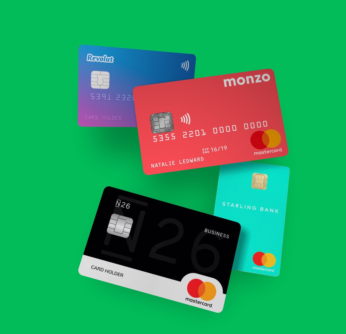 Credit cards of Revolut, Monzo, N26 and Starling bank